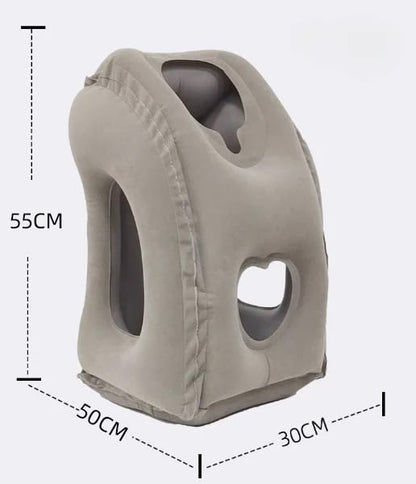 Cuscino da viaggio gonfiabile ✈️🚞😴 Tessuto floccato morbido e valvola larga per gonfiaggio veloce, offre supporto ergonomico al collo su voli, treno o in ufficio, per riposare senza dolori cervicali.