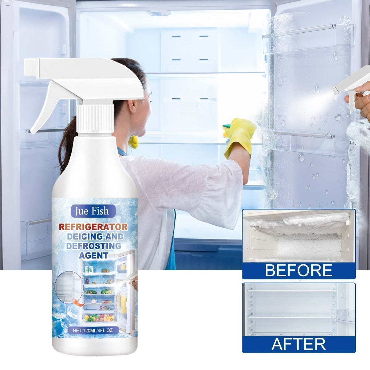 Spray sbrinante per frigorifero e congelatore 🧊🧴🛡️ Formula delicata senza corrosione, scioglie velocemente ghiaccio e brina dentro il congelatore, basta spruzzare e pulire per recuperare spazio e mantenere il frigorifero in buono stato.