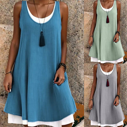 ✨Vestito Lungo da Donna Finto Due Pezzi Senza Maniche