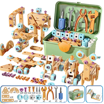 🎄🎁Kit Educativo Fai-da-Te di Attrezzi per Bambini👨‍👩‍👧‍👦⚡🛡️🔍, materiali plastici sicuri, bordi lisci e valigetta per riporre tutti i pezzi, sviluppa manualità e logica mentre i bambini costruiscono modelli in modo autonomo.