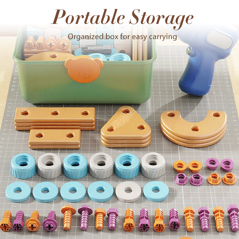 🎄🎁Kit Educativo Fai-da-Te di Attrezzi per Bambini👨‍👩‍👧‍👦⚡🛡️🔍, materiali plastici sicuri, bordi lisci e valigetta per riporre tutti i pezzi, sviluppa manualità e logica mentre i bambini costruiscono modelli in modo autonomo.