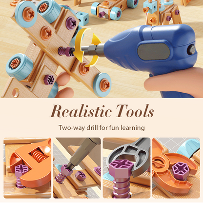 🎄🎁Kit Educativo Fai-da-Te di Attrezzi per Bambini👨‍👩‍👧‍👦⚡🛡️🔍, materiali plastici sicuri, bordi lisci e valigetta per riporre tutti i pezzi, sviluppa manualità e logica mentre i bambini costruiscono modelli in modo autonomo.