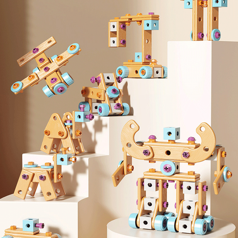 🎄🎁Kit Educativo Fai-da-Te di Attrezzi per Bambini👨‍👩‍👧‍👦⚡🛡️🔍, materiali plastici sicuri, bordi lisci e valigetta per riporre tutti i pezzi, sviluppa manualità e logica mentre i bambini costruiscono modelli in modo autonomo.