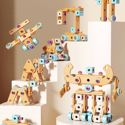 🎄🎁Kit Educativo Fai-da-Te di Attrezzi per Bambini👨‍👩‍👧‍👦⚡🛡️🔍, materiali plastici sicuri, bordi lisci e valigetta per riporre tutti i pezzi, sviluppa manualità e logica mentre i bambini costruiscono modelli in modo autonomo.