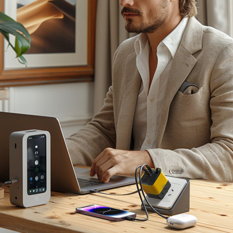 ✨⚡ Caricabatterie GaN 3 in 1, caricabatterie rapido da 65 W per smartphone con cavo Type-C e 2 porte USB