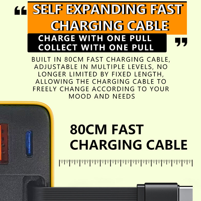 ✨⚡ Caricabatterie GaN 3 in 1, caricabatterie rapido da 65 W per smartphone con cavo Type-C e 2 porte USB