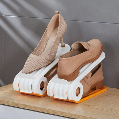 Porta scarpe doppio ripiano 🥿📦💧, realizzato in PP, riduce del 50% lo spazio occupato dalle calzature, altezza regolabile e superficie antiscivolo per organizzare facilmente la tua scarpiera.