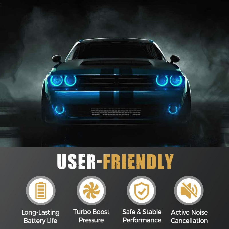 🚗✨Gonfiatore Pneumatici Wireless 💨🔋📏 Flusso d’aria 35 L/min, ricarica USB, manometro meccanico, consente di controllare e regolare facilmente la pressione degli pneumatici per una guida sicura.