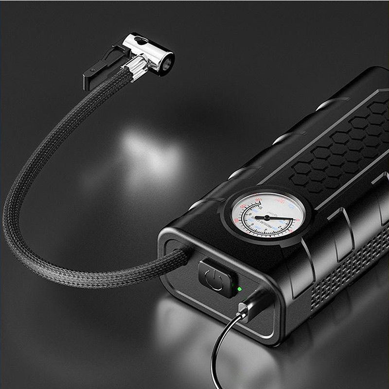 🚗✨Gonfiatore Pneumatici Wireless 💨🔋📏 Flusso d’aria 35 L/min, ricarica USB, manometro meccanico, consente di controllare e regolare facilmente la pressione degli pneumatici per una guida sicura.