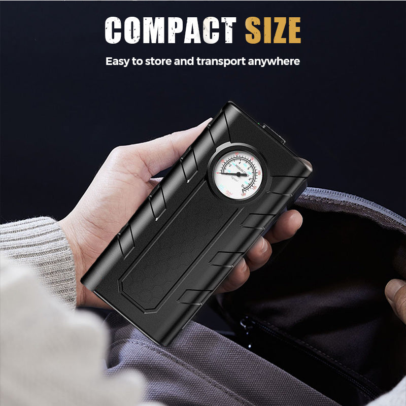 🚗✨Gonfiatore Pneumatici Wireless 💨🔋📏 Flusso d’aria 35 L/min, ricarica USB, manometro meccanico, consente di controllare e regolare facilmente la pressione degli pneumatici per una guida sicura.