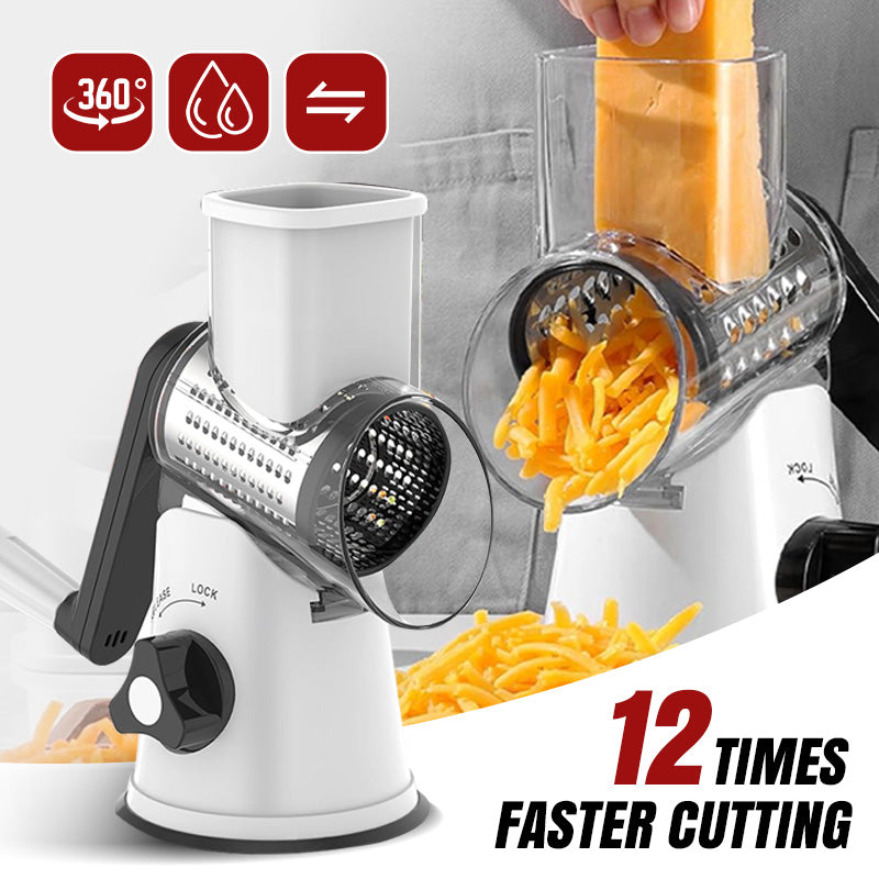 Grattugia rotante 3-in-1 per verdure e formaggio 🥄Testine intercambiabili｜⚡Lavorazione veloce｜🧹Pulizia semplice. Le tre testine tagliano gli ingredienti, la rotazione riduce lo sforzo e le parti smontabili si lavano rapidamente.