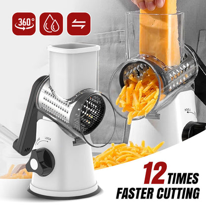 Grattugia rotante 3-in-1 per verdure e formaggio 🥄Testine intercambiabili｜⚡Lavorazione veloce｜🧹Pulizia semplice. Le tre testine tagliano gli ingredienti, la rotazione riduce lo sforzo e le parti smontabili si lavano rapidamente.