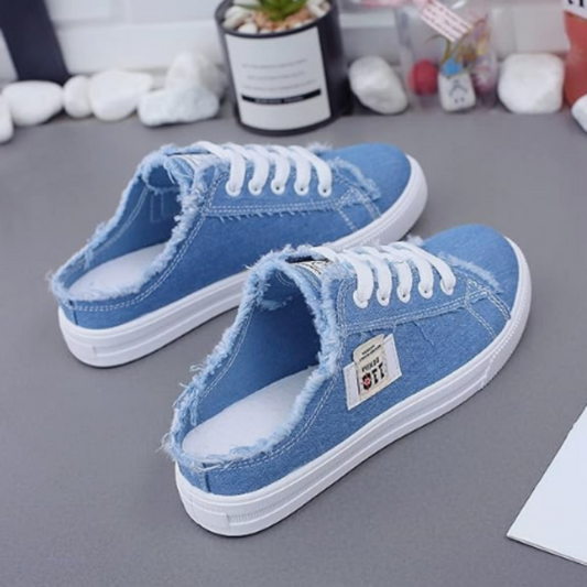 👟SCONTO DEL 50% ORA! 👖 Scarpe da ginnastica mule in denim da donna: facili da indossare, con suola comoda e perfette per un look estivo casual ☀️