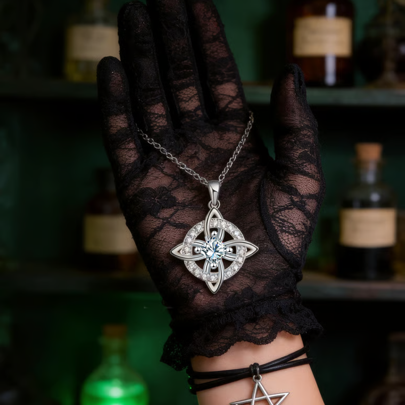 💎Collana con Ciondolo Scintillante per Donna | Nodo Celtico Simbolo di Amore Eterno 💞 | Zircone Cubico Scintillante ✨ | Catena Regolabile 45 + 5 cm 📏 | 12 Mesi e Colori 🎨