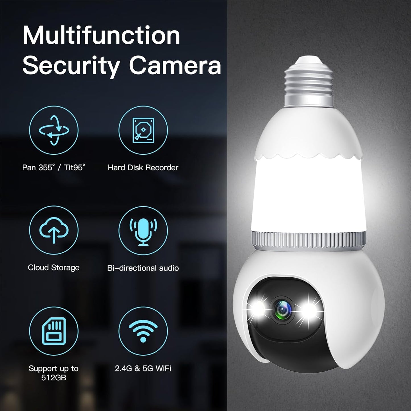 🔥Nuovo modello aggiornato✨ Telecamera di sicurezza a forma di lampadina da 4 MP, wireless 5G e 2,4 GHz, per interni ed esterni, con visione notturna