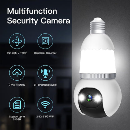 🔥Nuovo modello aggiornato✨ Telecamera di sicurezza a forma di lampadina da 4 MP, wireless 5G e 2,4 GHz, per interni ed esterni, con visione notturna