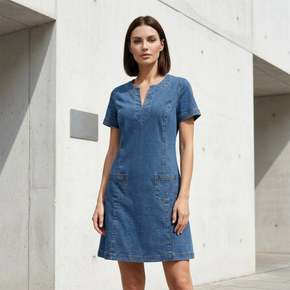 💙Abito da donna in denim a maniche corte con scollo a V