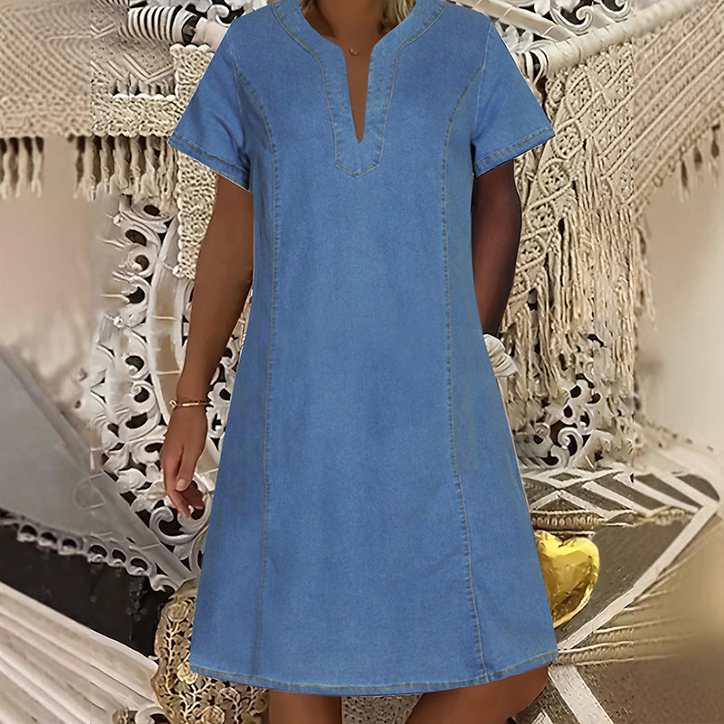 💙Abito da donna in denim a maniche corte con scollo a V
