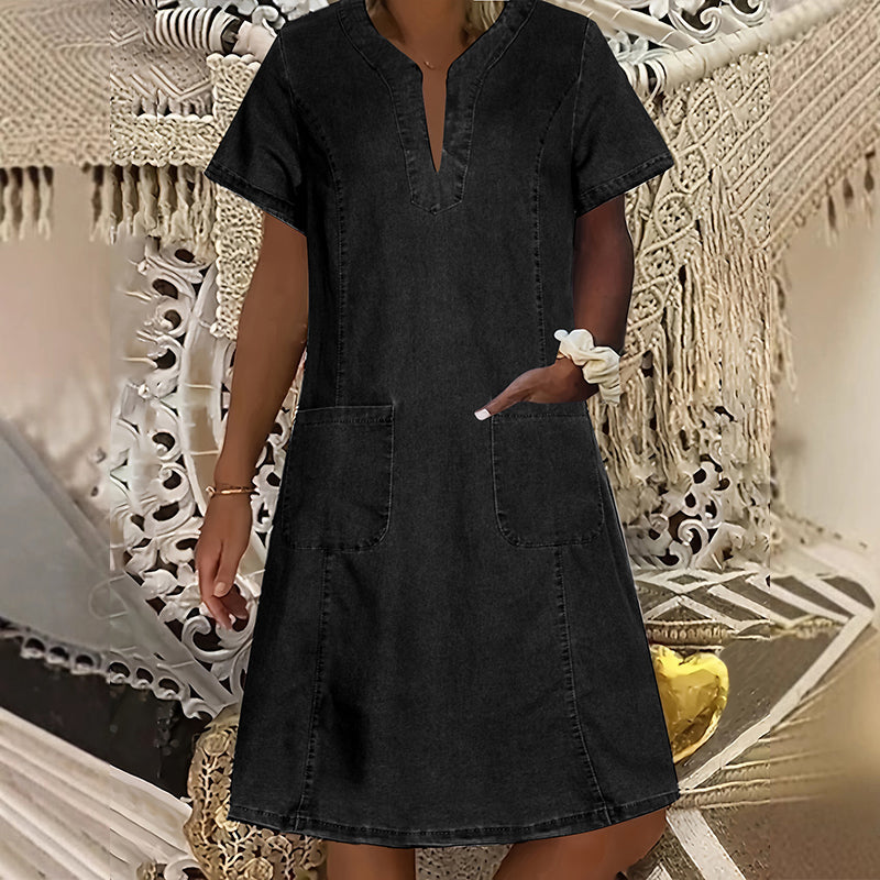 💙Abito da donna in denim a maniche corte con scollo a V