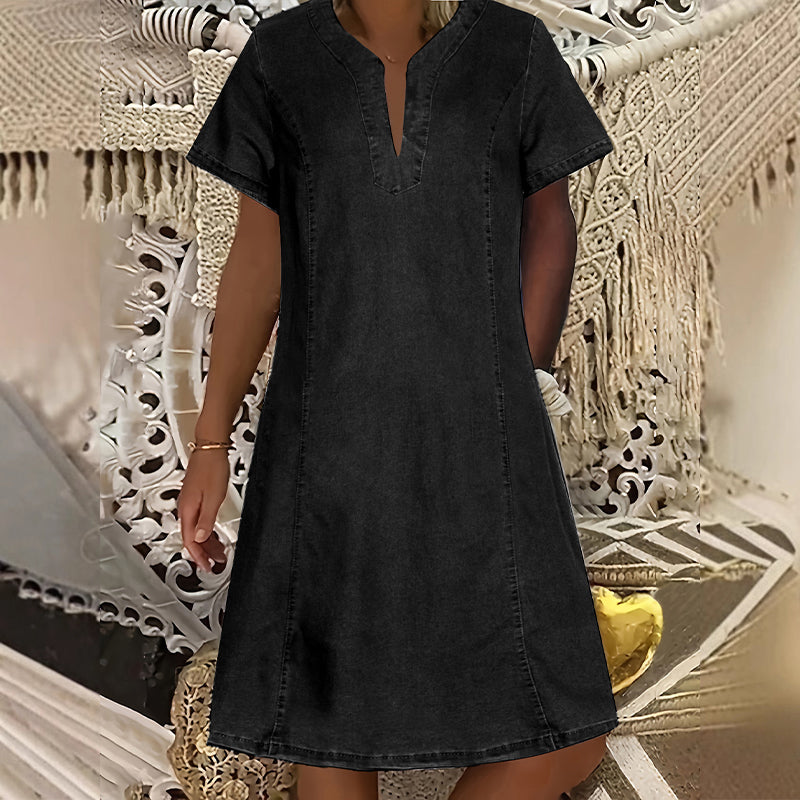 💙Abito da donna in denim a maniche corte con scollo a V