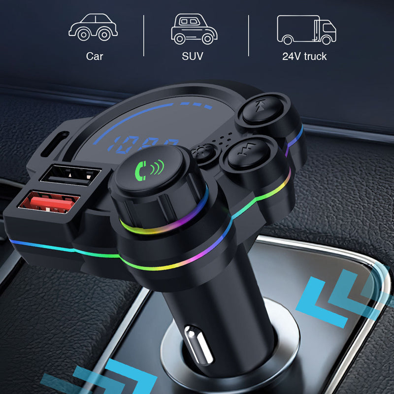 Trasmettitore audio FM per auto 🎤Microfono Integrato｜⚙️Gestione Intelligente｜🚗Sicurezza Guida. 📶Le chiamate vivavoce mantengono le mani sul volante, evitando distrazioni quando ci sono bambini o animali all'interno dell'auto.