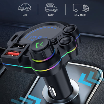Trasmettitore audio FM per auto 🎤Microfono Integrato｜⚙️Gestione Intelligente｜🚗Sicurezza Guida. 📶Le chiamate vivavoce mantengono le mani sul volante, evitando distrazioni quando ci sono bambini o animali all'interno dell'auto.
