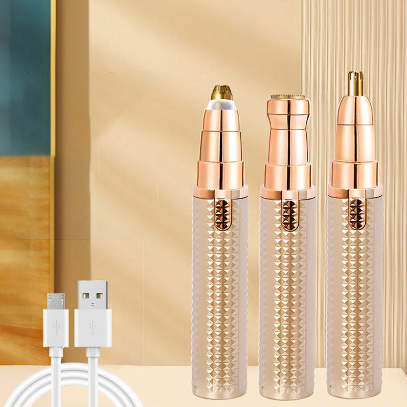 Ritoccasopracciglia Elettrico Multifunzione 🌸🎀✨ Ha 3 testine intercambiabili, indolore e ricarica USB, IPX4, lo usi a casa o in viaggio per definire le sopracciglia in modo preciso ogni giorno.
