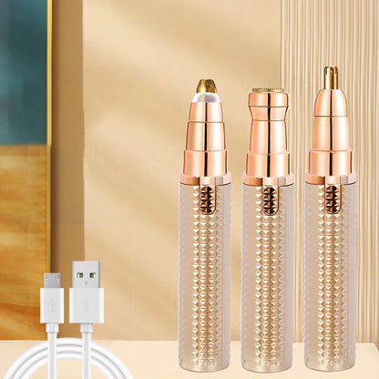 Ritoccasopracciglia Elettrico Multifunzione 🌸🎀✨ Ha 3 testine intercambiabili, indolore e ricarica USB, IPX4, lo usi a casa o in viaggio per definire le sopracciglia in modo preciso ogni giorno.