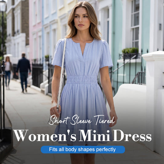 👗 NUR FÜR BEGRENZTE ZEIT: 50 % RABATT! ✨ Kurzärmeliges, gestuftes Minikleid für Damen – luftig, verspielt, perfekt für den Sommer 🌞