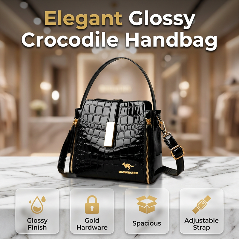 👜 SCONTO DEL 50% PER UN PERIODO LIMITATO! ✨ Borsa da donna con stampa coccodrillo lucida – Strutturata, dettagli dorati, spaziosa ed elegante 💼