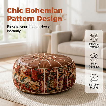 Pouf contenitore 2 in 1 in ecopelle, multifunzione per arredamento personale 🪑Comodo poggiapiedi｜🧹Superficie lavabile｜🎨Stile boho unico. 🪑Funge da seduta leggera per relax personale in camera. 🧹La finitura in ecopelle si pulisce rapidamente senza sforzo.