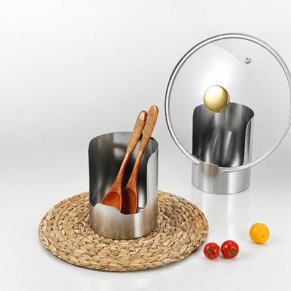 Portautensili da cucina multifunzionale 🍳🥄💧 In acciaio inox spessorato, conserva verticalmente coperchi e utensili, si lava facilmente e mantiene il piano cucina pulito durante la cottura.