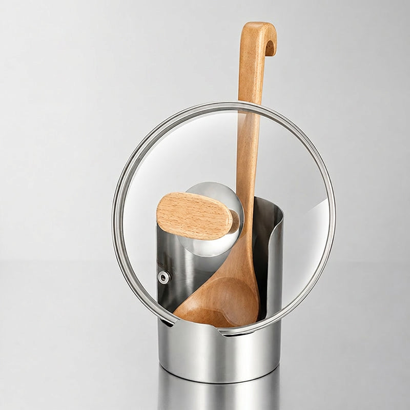 Portautensili da cucina multifunzionale 🍳🥄💧 In acciaio inox spessorato, conserva verticalmente coperchi e utensili, si lava facilmente e mantiene il piano cucina pulito durante la cottura.