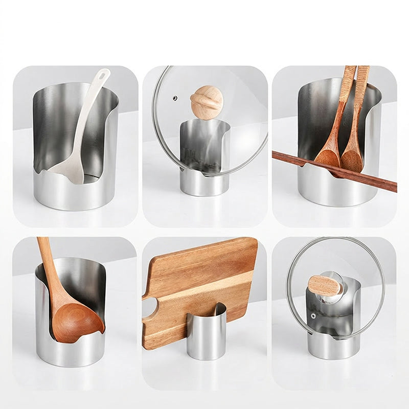 Portautensili da cucina multifunzionale 🍳🥄💧 In acciaio inox spessorato, conserva verticalmente coperchi e utensili, si lava facilmente e mantiene il piano cucina pulito durante la cottura.