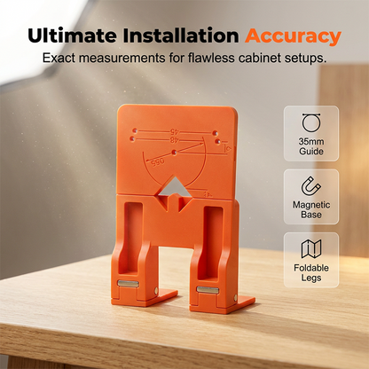 Dima per l'installazione delle cerniere 🧲📏🏠Fissaggio magnetico, Guide di misura integrate. Questa dima consente un posizionamento preciso dei fori per cerniere 35 mm, riducendo errori e pannelli rovinati durante i tuoi progetti di falegnameria.