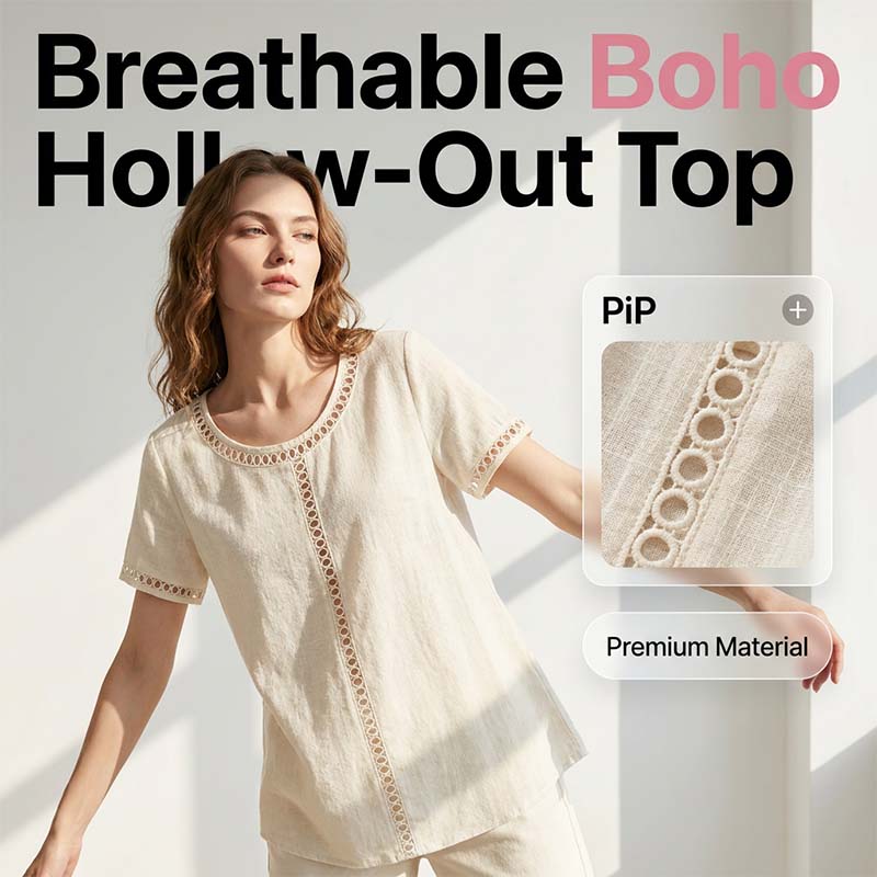 Top casual da donna in stile bohémien con lavorazione traforata
