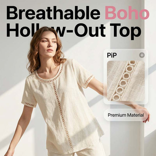 Top casual da donna in stile bohémien con lavorazione traforata