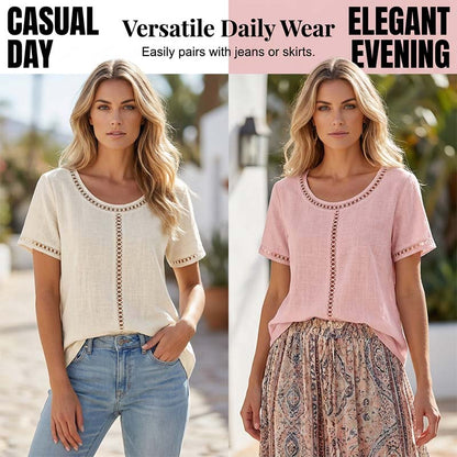 Top casual da donna in stile bohémien con lavorazione traforata