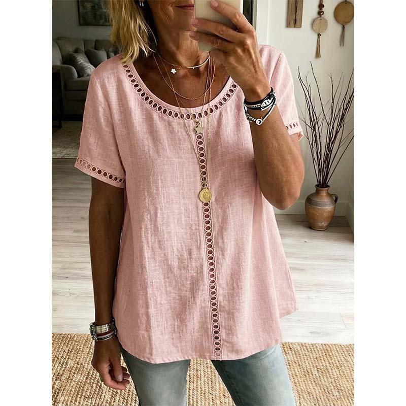 Top casual da donna in stile bohémien con lavorazione traforata