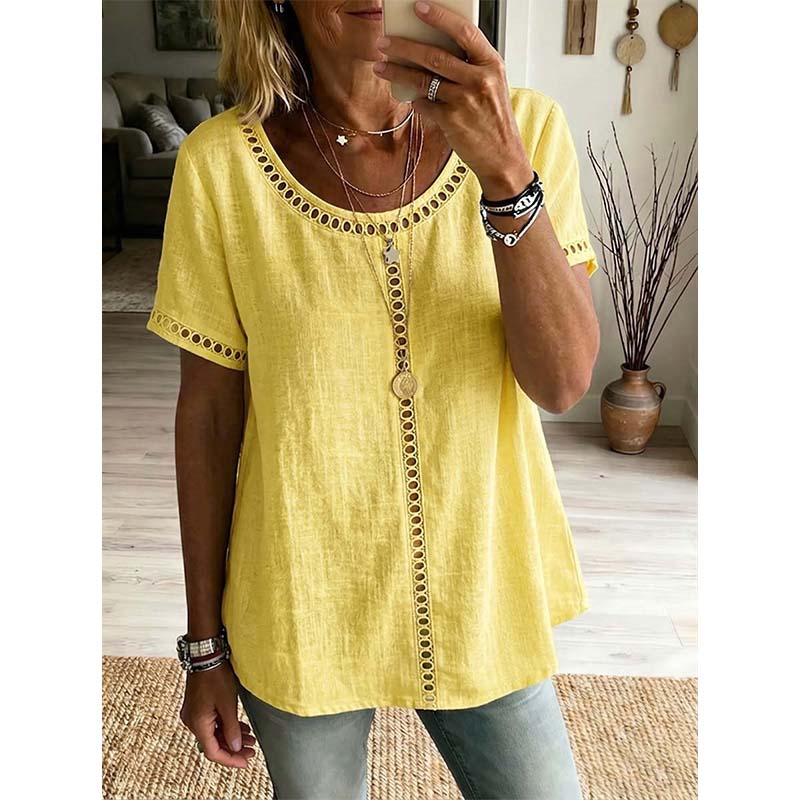 Top casual da donna in stile bohémien con lavorazione traforata