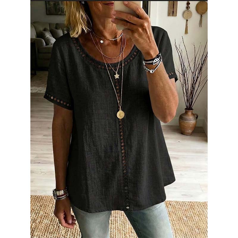 Top casual da donna in stile bohémien con lavorazione traforata