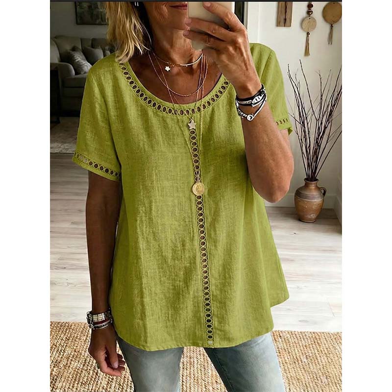 Top casual da donna in stile bohémien con lavorazione traforata
