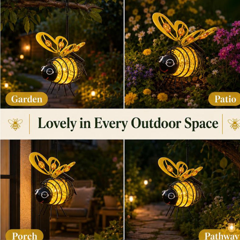 🐝 Enfeite Solar de Jardim em Metal – Decoração Criativa com Luz Quente e Design Encantador para Área Externa