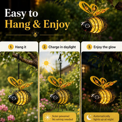 🐝 Enfeite Solar de Jardim em Metal – Decoração Criativa com Luz Quente e Design Encantador para Área Externa