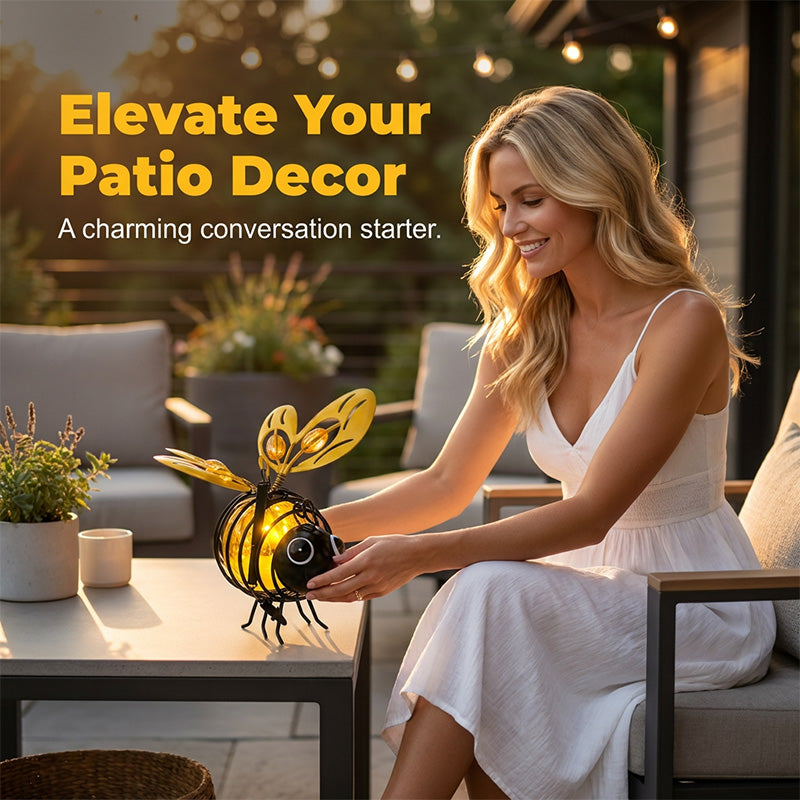 🐝 Enfeite Solar de Jardim em Metal – Decoração Criativa com Luz Quente e Design Encantador para Área Externa
