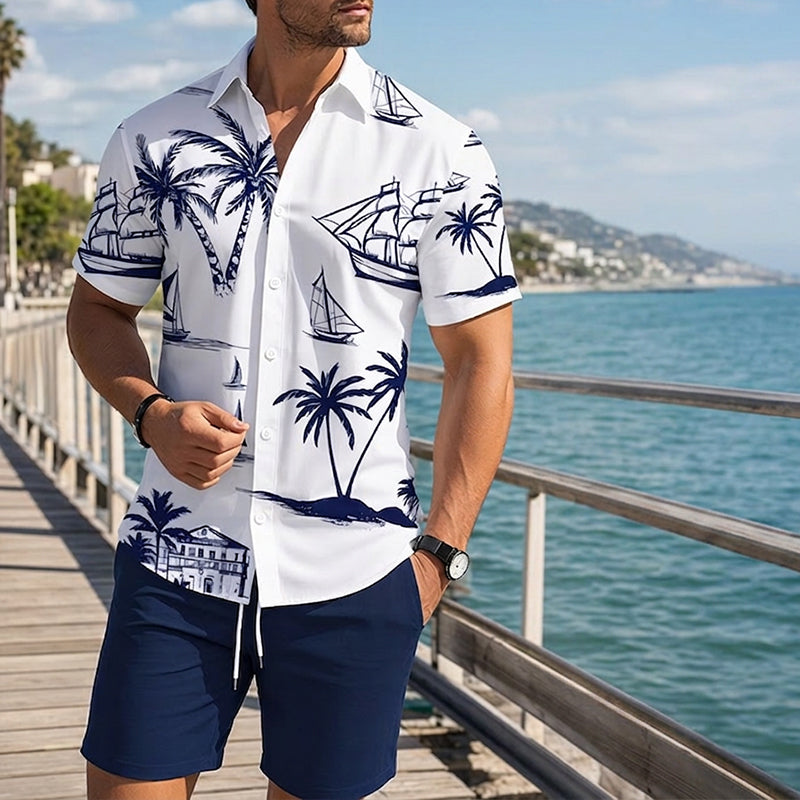 Set da 2 pezzi per uomo con camicia e shorts stampati