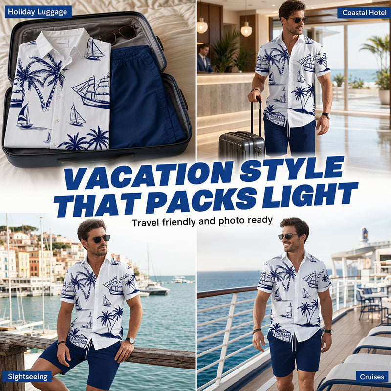 Set da 2 pezzi per uomo con camicia e shorts stampati