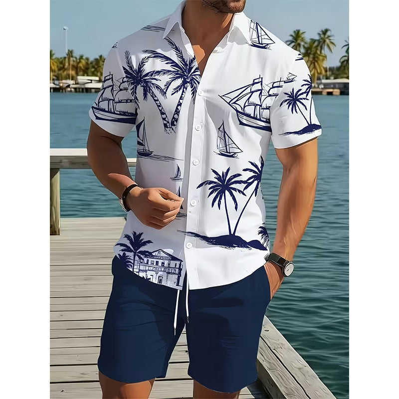 Set da 2 pezzi per uomo con camicia e shorts stampati