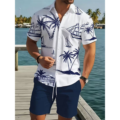 Set da 2 pezzi per uomo con camicia e shorts stampati