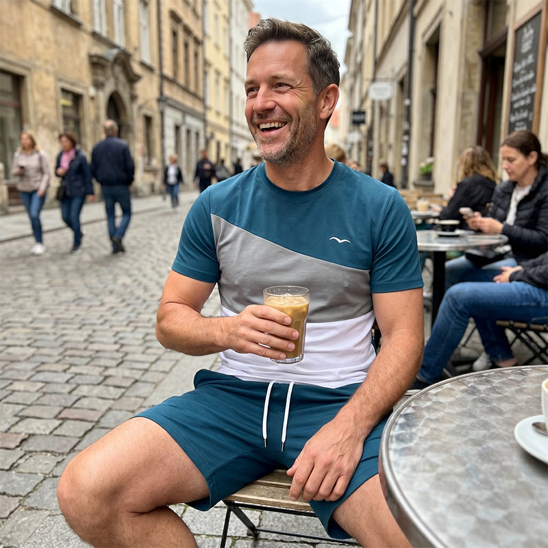 Set da uomo con t-shirt color-block e pantaloncini